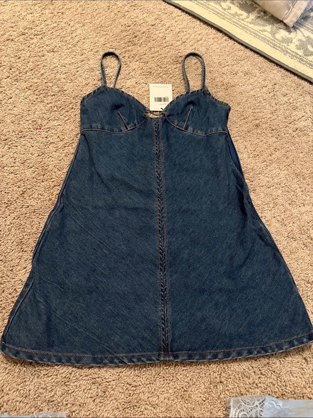 Princess Polly Dark Blue Denim Mini Dress with Spaghetti Straps
